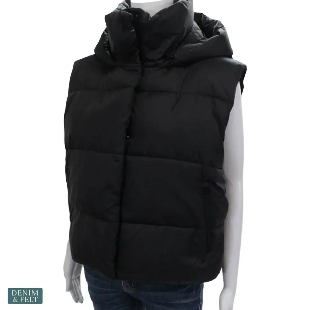Alo Yoga Gold‎ Rush Puffer Vest Black Hooded Nylon Warm Athleisure Winter Core